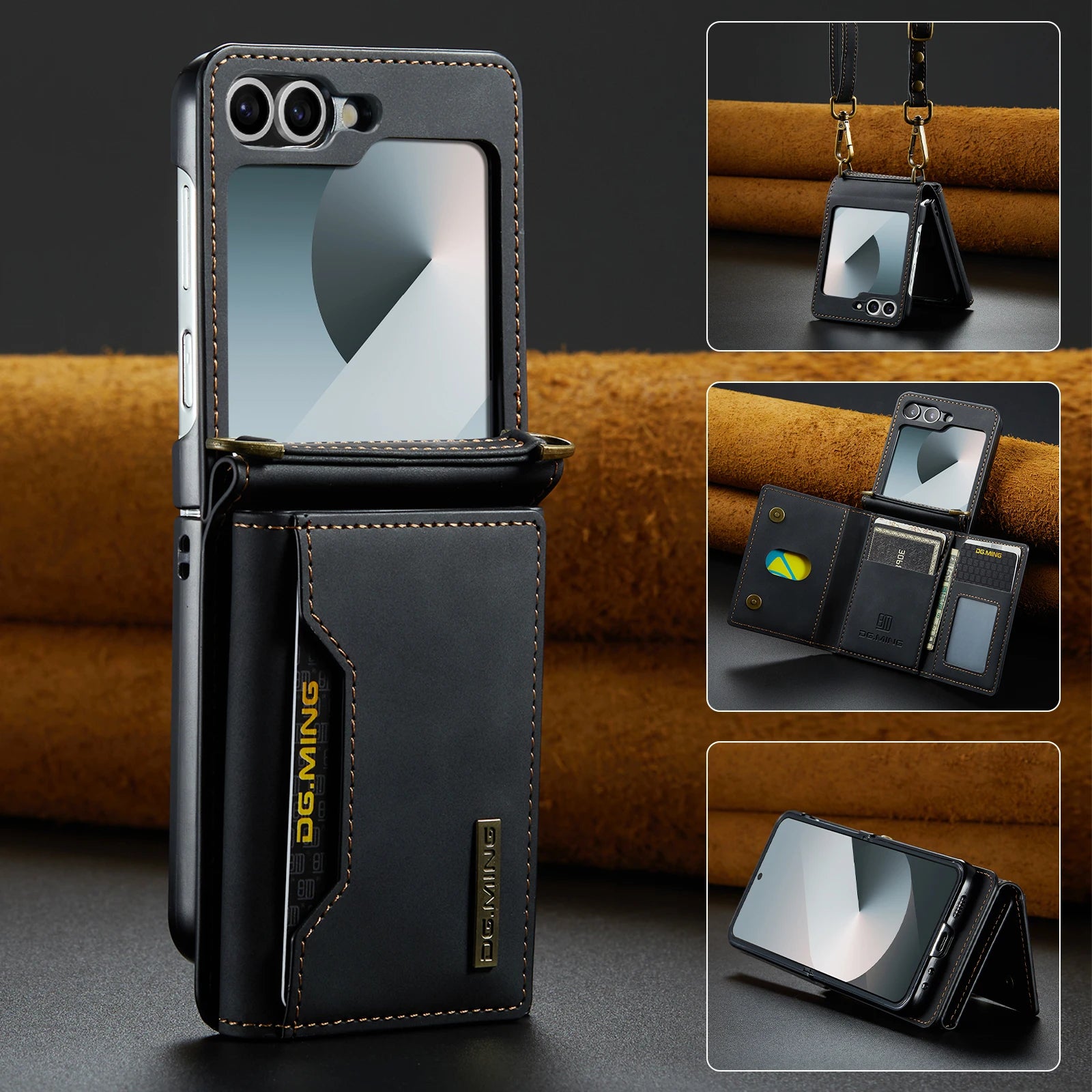 Wireless Charging Long Shoulder Strap Luxury Stand Leather Case Magnetic Phone Case For Samsung Galaxy Z Flip