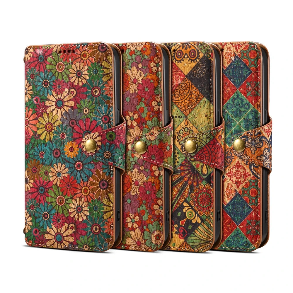 Leather Wallet Four Seasons Totem Phone Case for iPhone High Quality Flip PU Cover Case