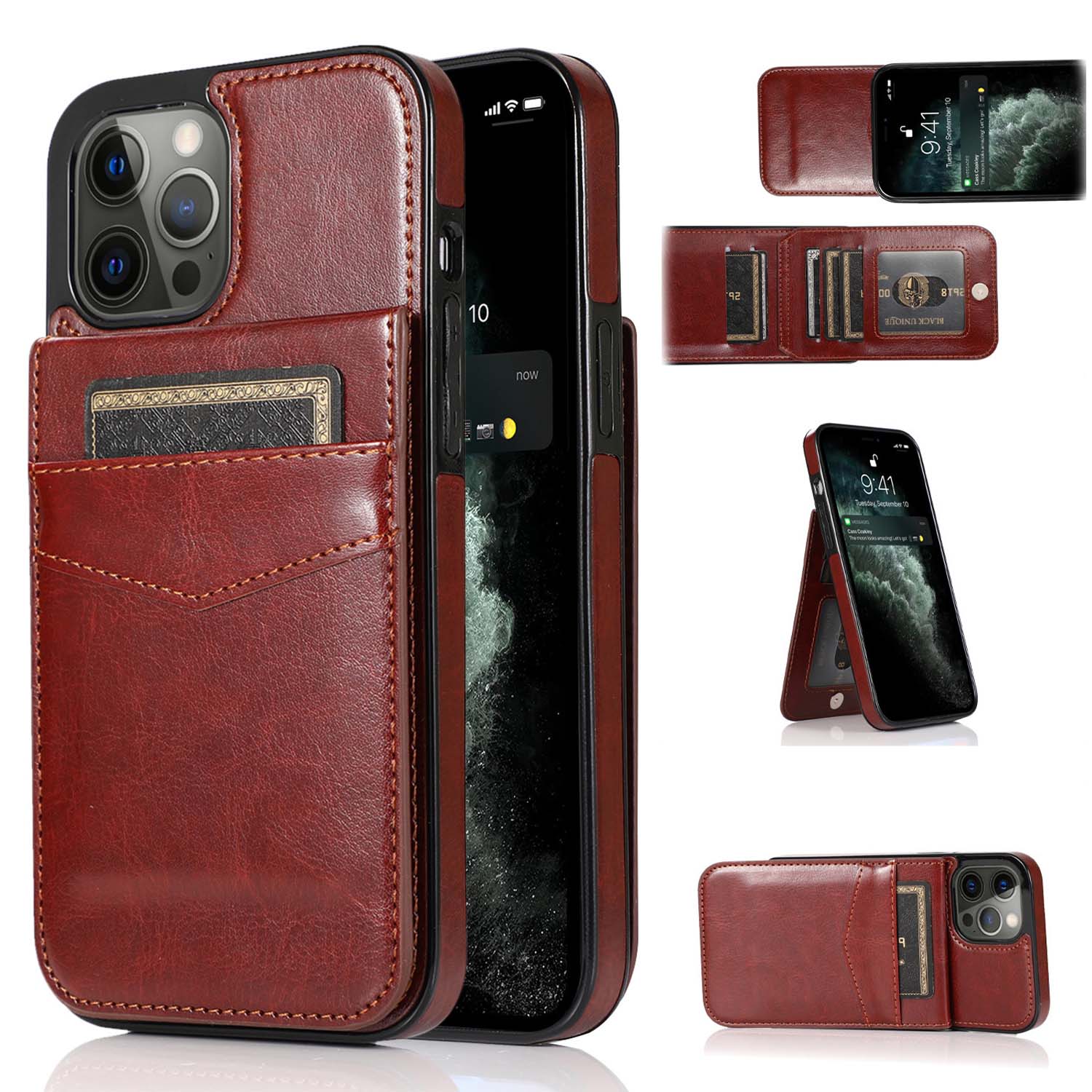 Luxury PU Leather Flip Wallet Case for iPhone 16 15 14 13 12 11 Pro Max Plus with Card Holder, Kickstand, Shockproof & Anti-Scratch Protection