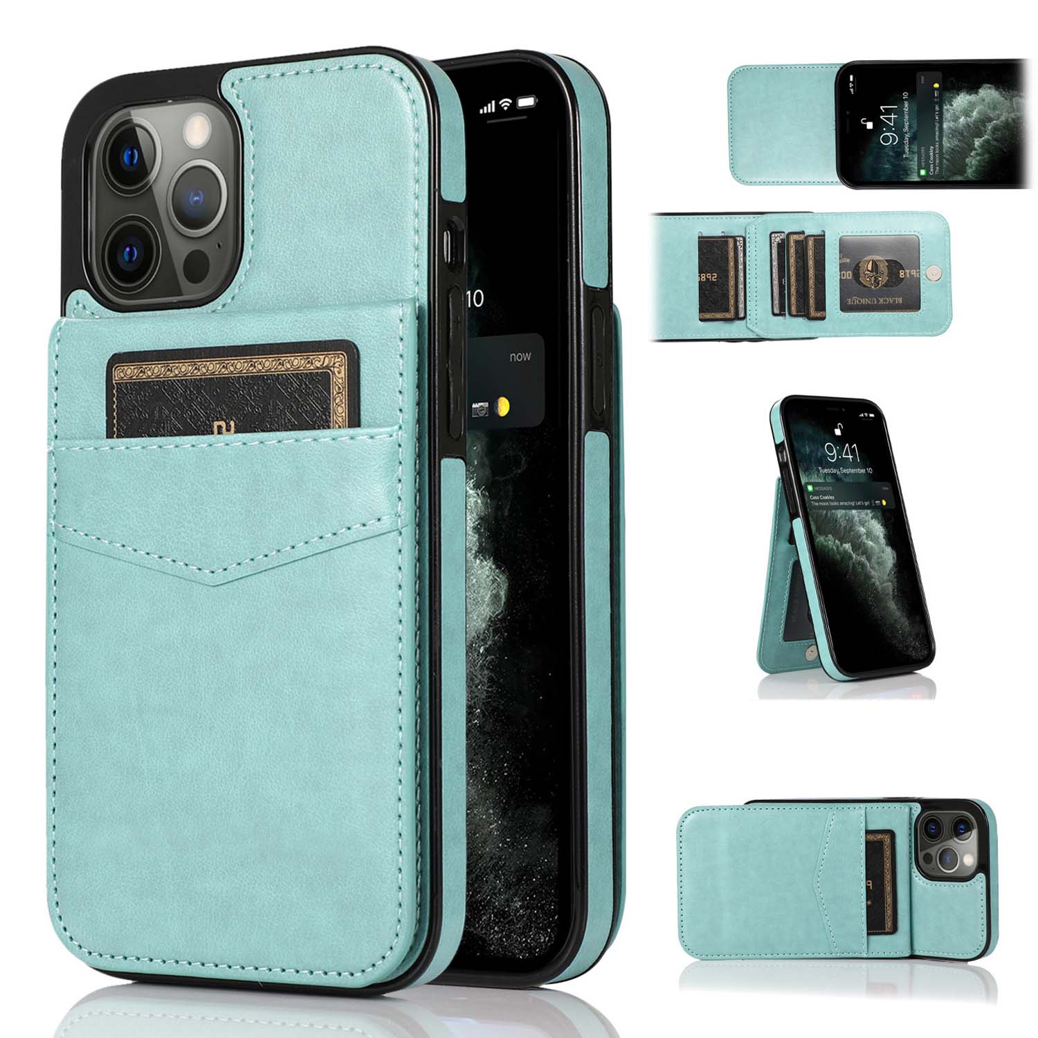 Luxury PU Leather Flip Wallet Case for iPhone 16 15 14 13 12 11 Pro Max Plus with Card Holder, Kickstand, Shockproof & Anti-Scratch Protection