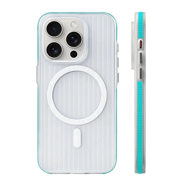 Clear Corrugated Pattern Phone Case for iPhone, Magsafe Magnetic Wireless Charge, Non-slip Bumper, Hard PC, Matte Cover