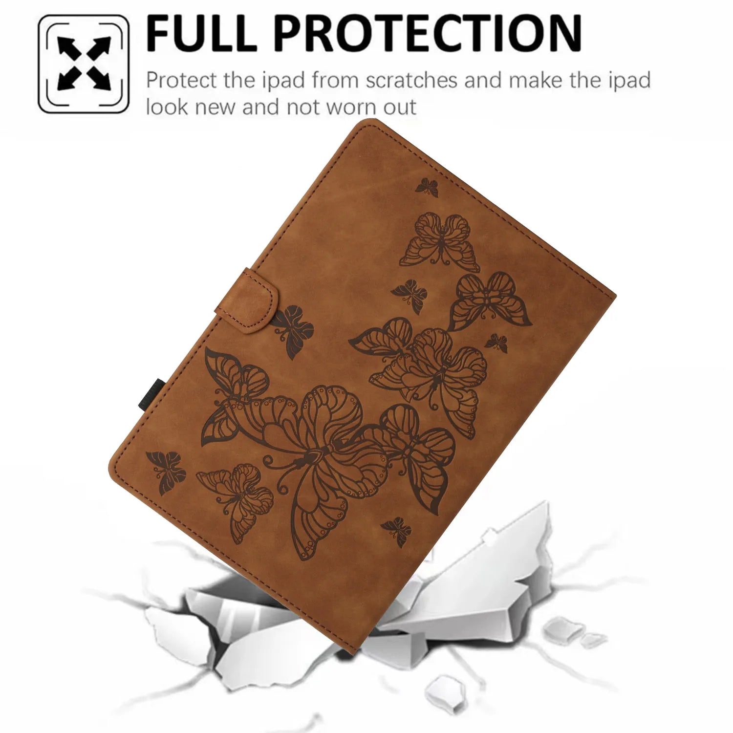 3D Embossed Butterfly Faux Leather iPad Case - Wallet with Card Slots, Shockproof, Waterproof