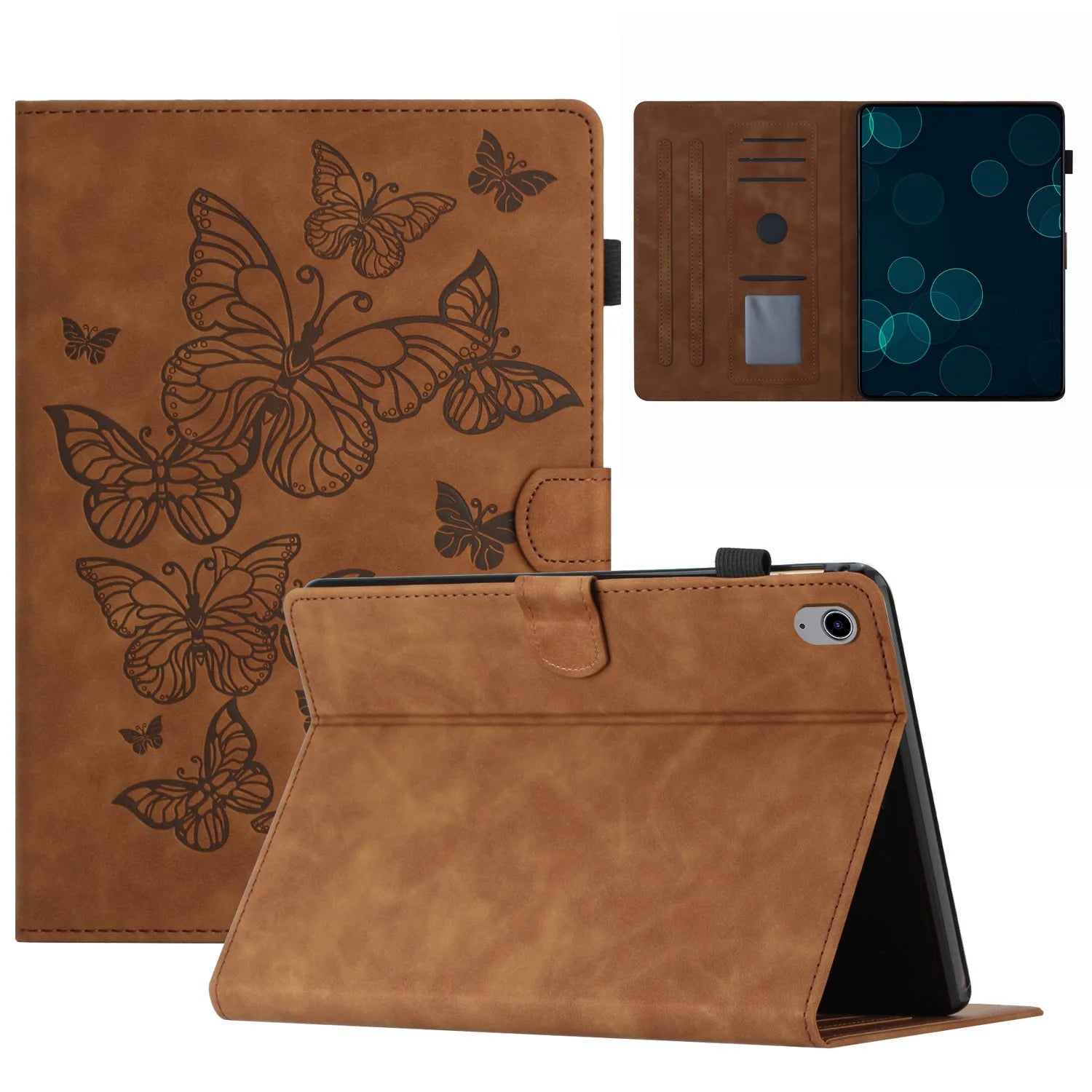 3D Embossed Butterfly Faux Leather iPad Case - Wallet with Card Slots, Shockproof, Waterproof