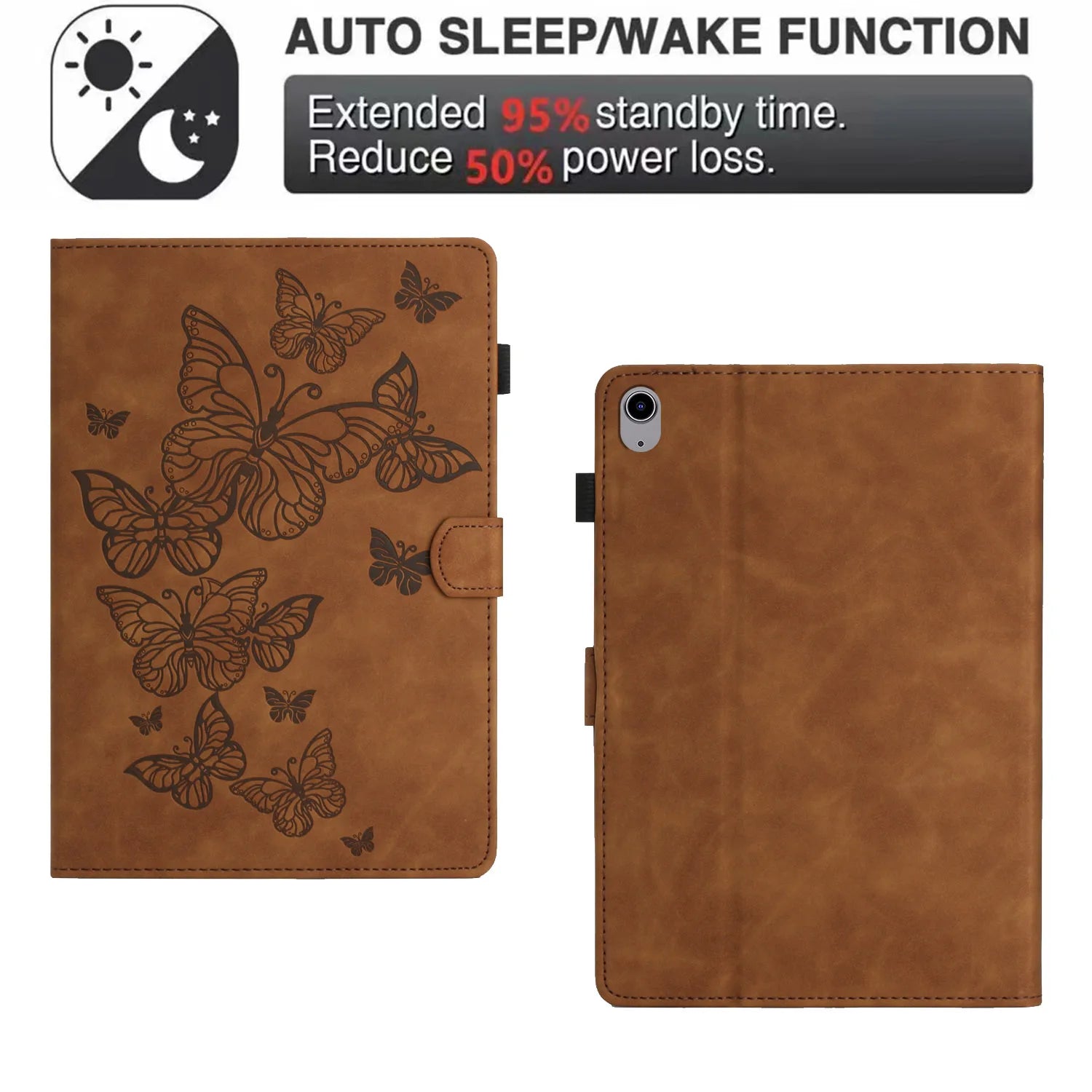 3D Embossed Butterfly Faux Leather iPad Case - Wallet with Card Slots, Shockproof, Waterproof